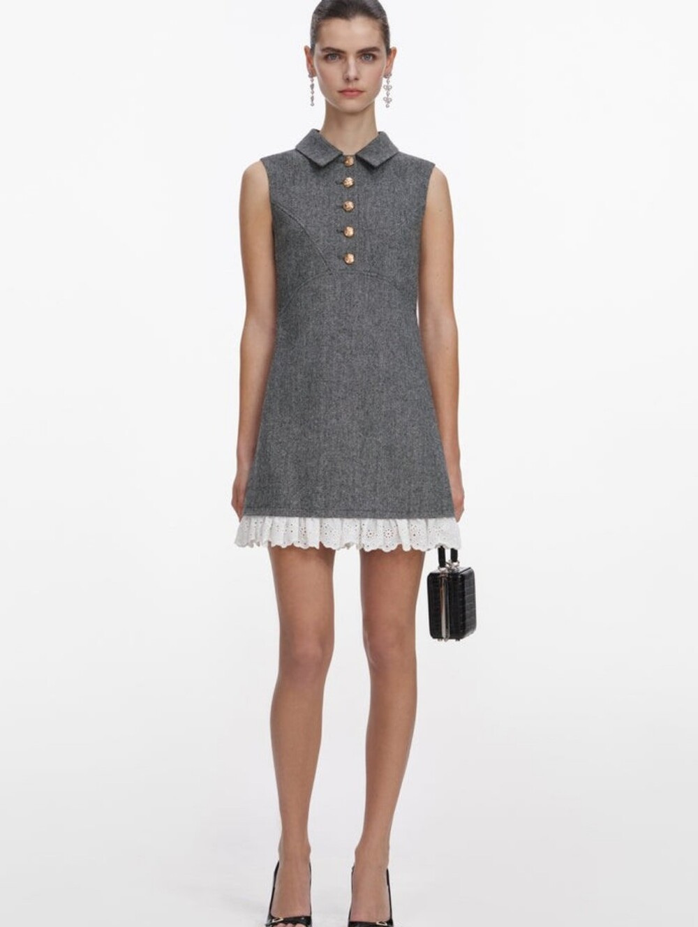 Self Portrait Grey Herringbone Mini Dress